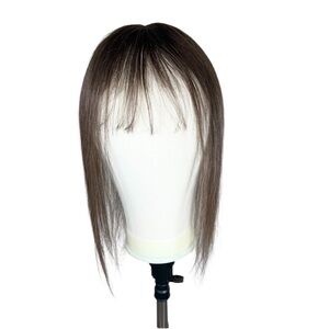 Brown Human Hair 2x6 Base 14 Inch Hair Topper with Bangs
